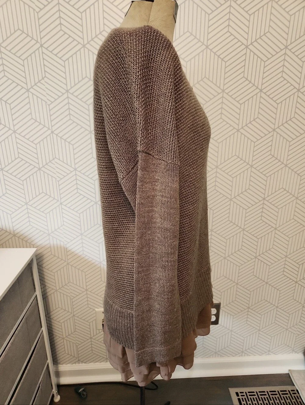 Soft Surroundings Taupe Brown Knit Sweater Ruffle Hem Layered Boho Tunic Large